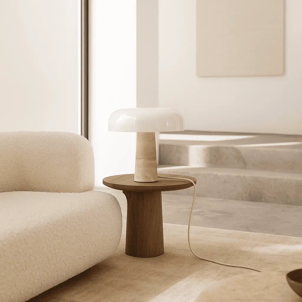 Emily Travertinlampe | Elegantes Design mit Glasschirm