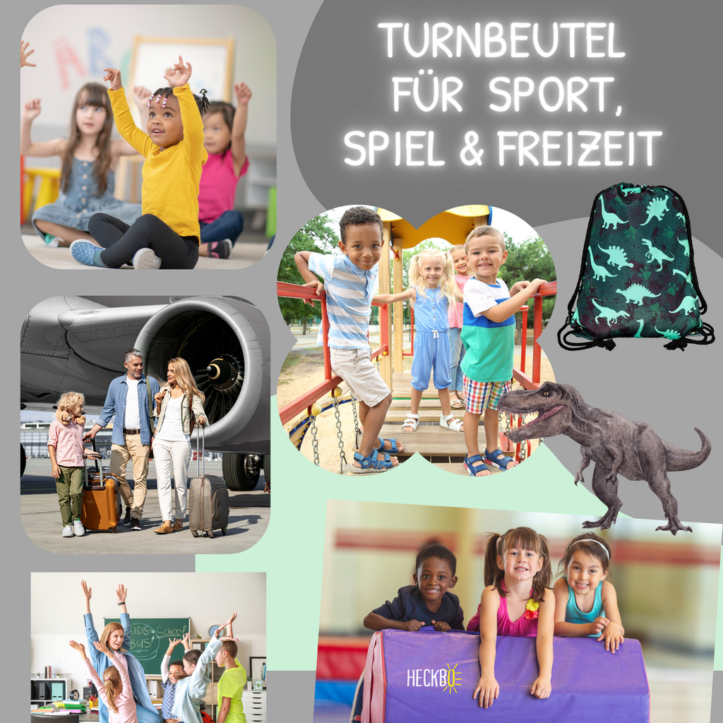 Turnbeutel Dinosaurier für Kinder - mit verstellbaren Kordeln