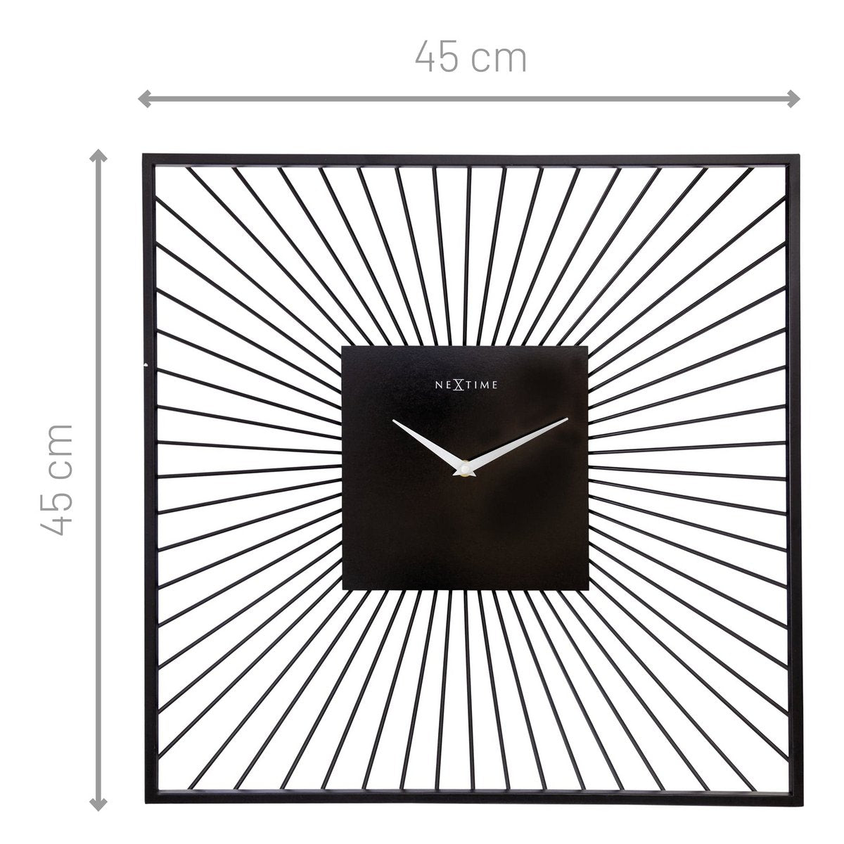 Wanduhr 45x45x15cm - Lautlos - Schwarz - Metall - "Vasco Square"