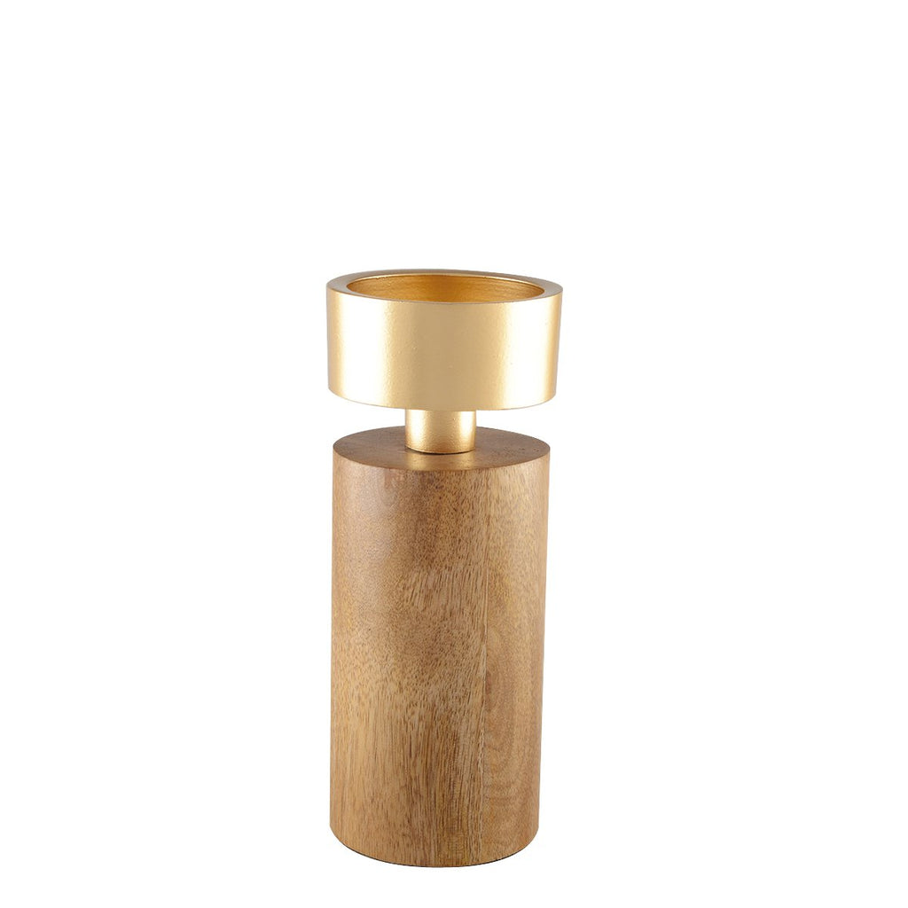 Holz- und Goldmetallkerzenhalter 19cm
