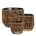 Mica Decorations Peta Blumentopf-Set Dunkelbraun 3er – Outdoor Flechtoptik
