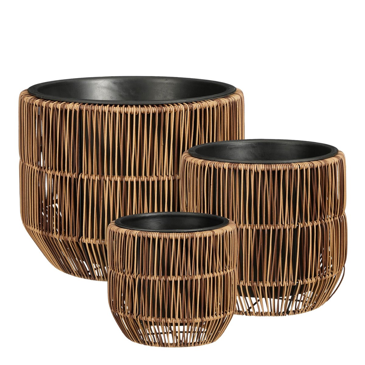 Mica Decorations Peta Blumentopf-Set Dunkelbraun 3er – Outdoor Flechtoptik
