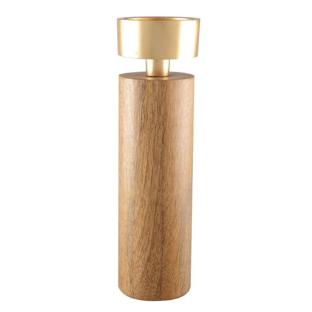 Holz- und goldener Metallkerzenhalter 27 cm