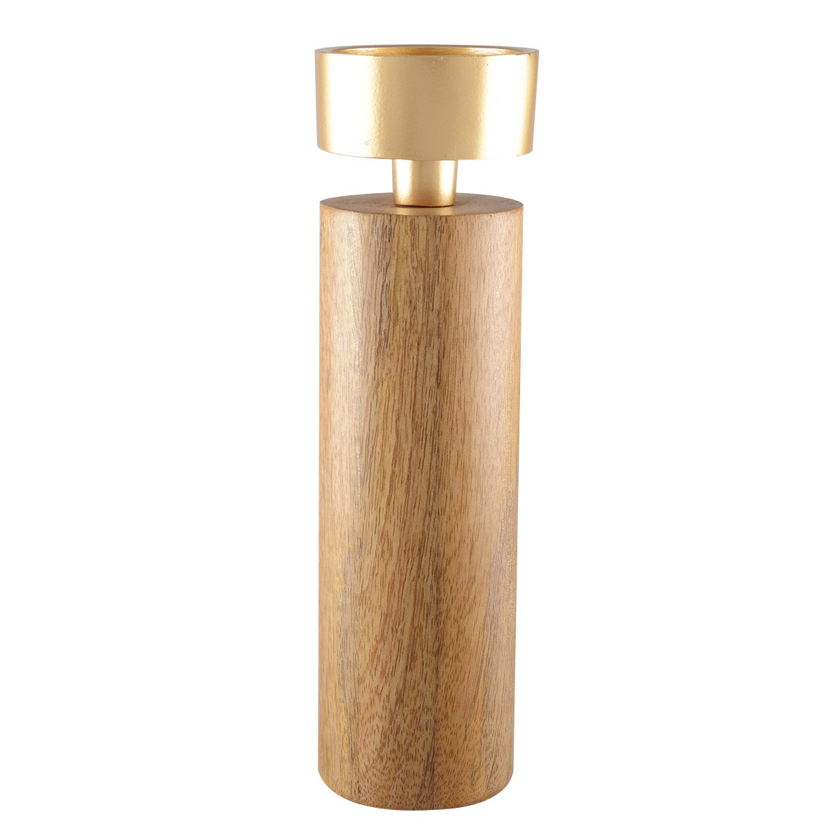 Holz- und goldener Metallkerzenhalter 27 cm