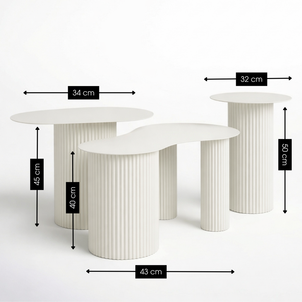 Lux Beistelltisch Off-White – organische Tischplatte mit gerippten Beinen