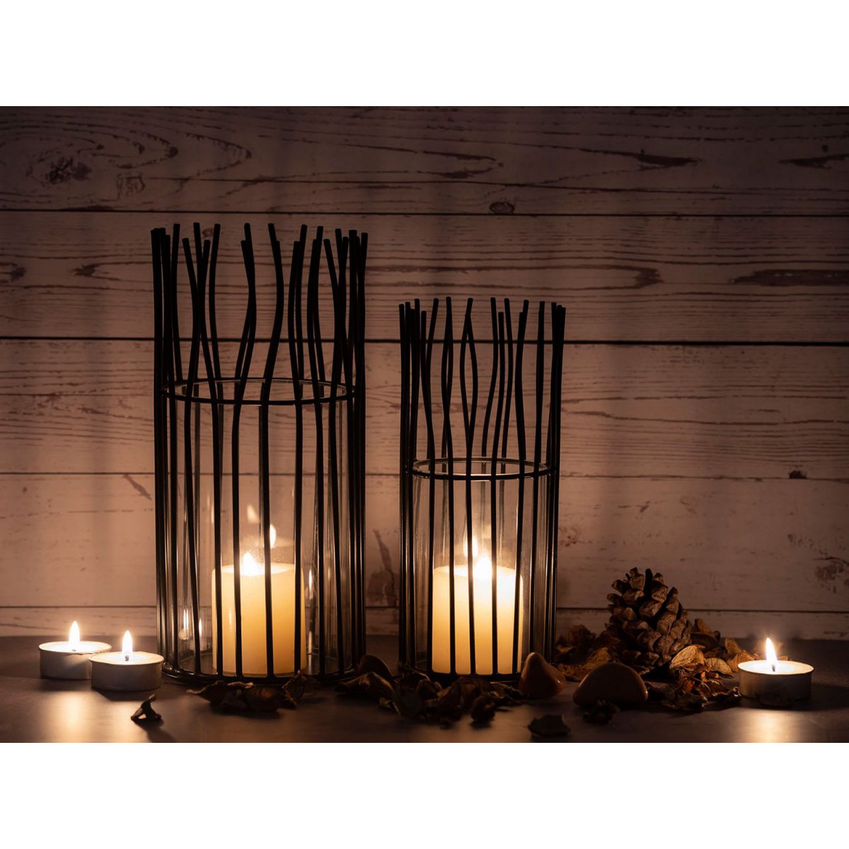 Kerzenhalter Set 2-teilig Teelichthalter Windlicht Loft schwarz o. silber Kerzenständer Windlichter
