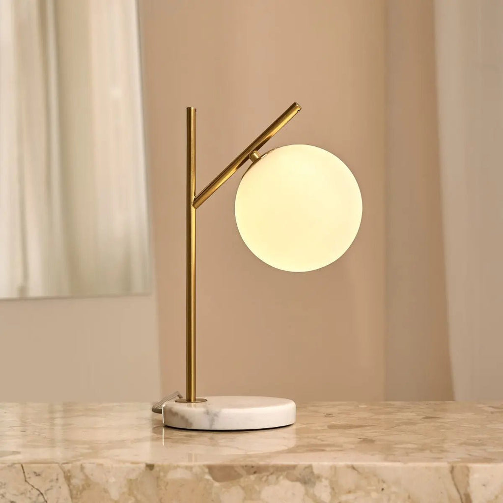 Madison Marmorlampe mit Milchglas - Elegante Tischleuchte 40cm
