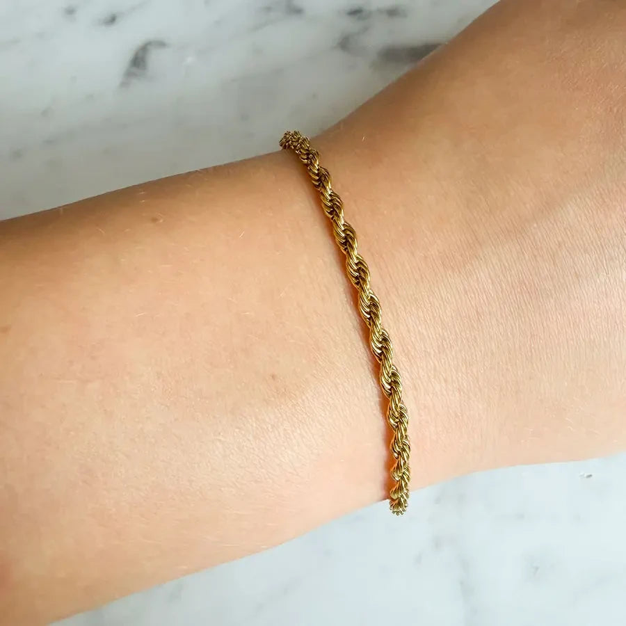 LOUIZ Goldfarbenes Kordelarmband | Edelstahl, 3 mm, 21,4 cm