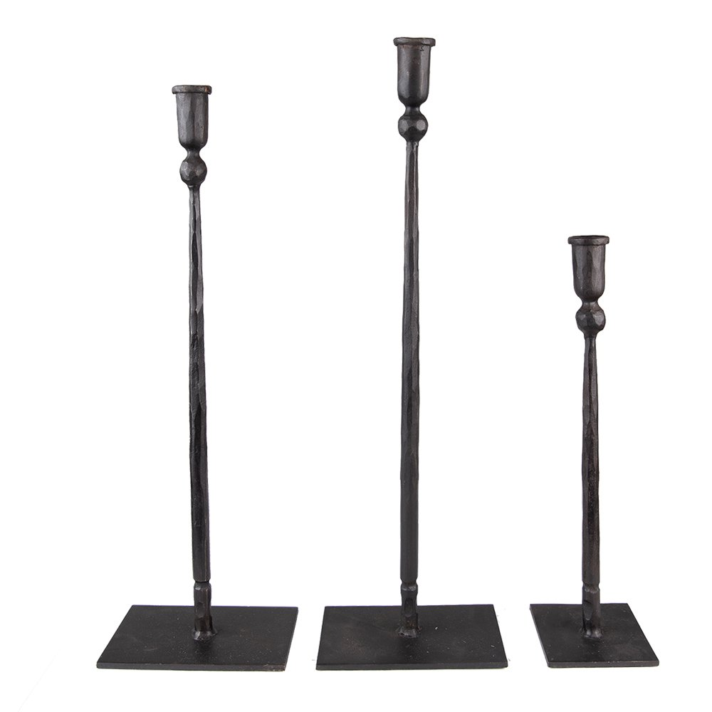 Candlestick -Set von 3 35/49/52 cm Schwarzer Eisenkerzen -Kerzenstick