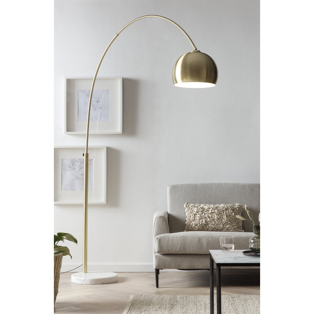 Bogenlampe Messing mit Marmorfuß