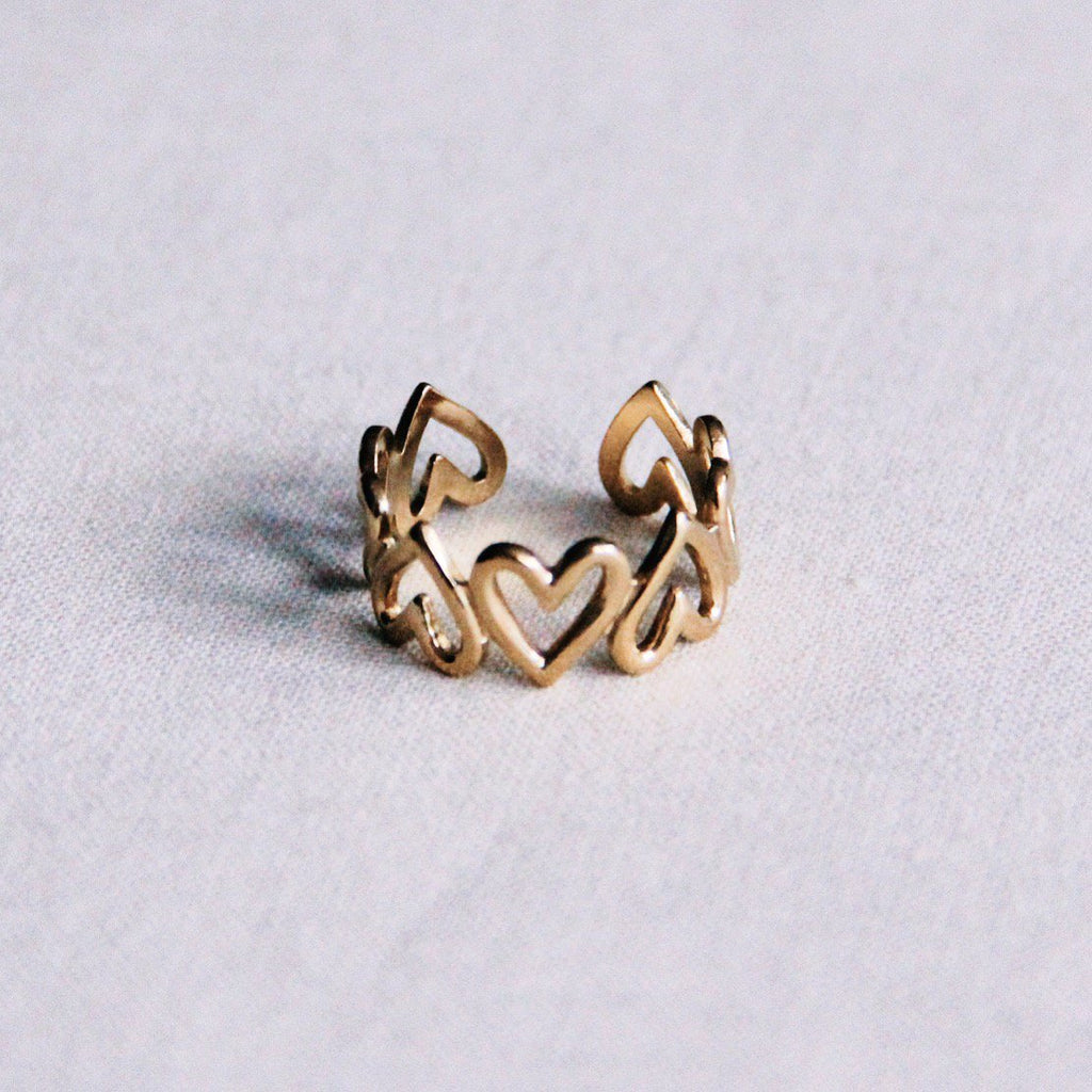Verstellbarer Ring aus Edelstahl mit Herz – Gold