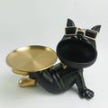 Polyresin Bulldogge schwarz mit Tablett