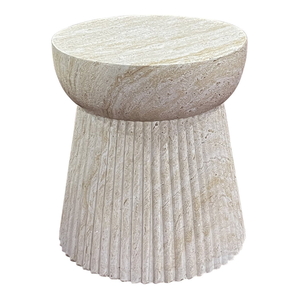 Bonn Side Table - Natural, Fiberclay mit Groove -Design, Ø37x43 cm