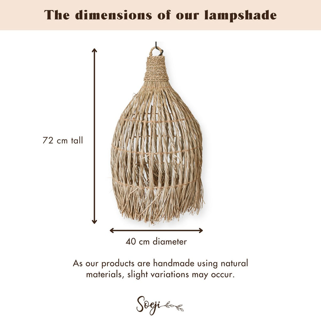 Deckenleuchte aus Seegras – Boho-Lampenschirm-Pendelleuchte – natürliche Hängelampe – großer trichterförmiger Lampenschirm aus Seegras LAMPUNG (Ø 40 cm)