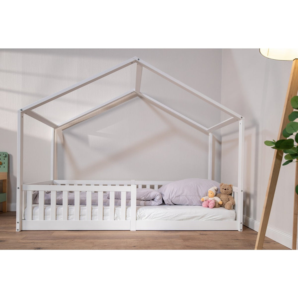 tiSsi® Bodenbett / Hausbett ENNO 90x200 cm Buche WEISS inkl. opt. Dach