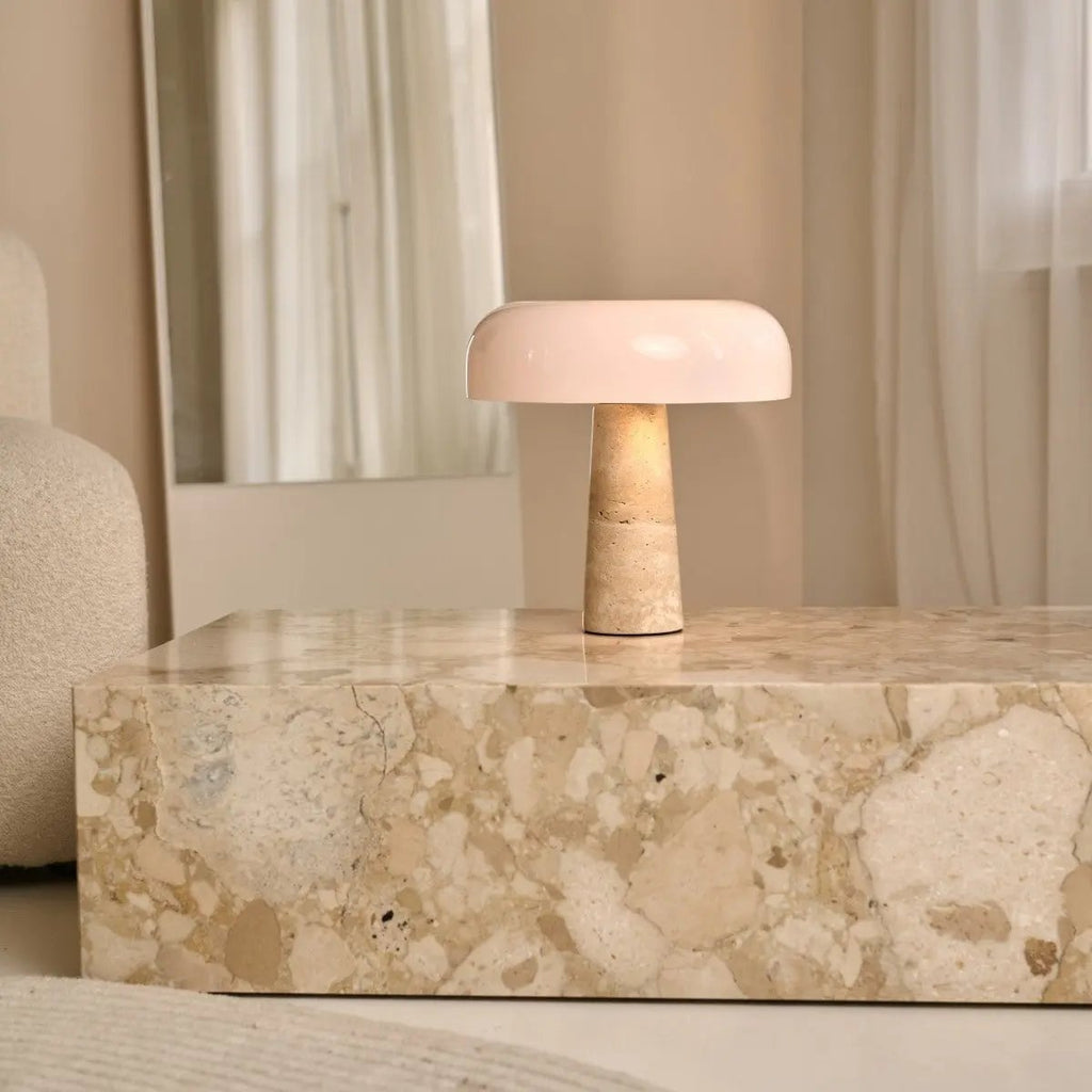 Emily Travertinlampe | Elegantes Design mit Glasschirm