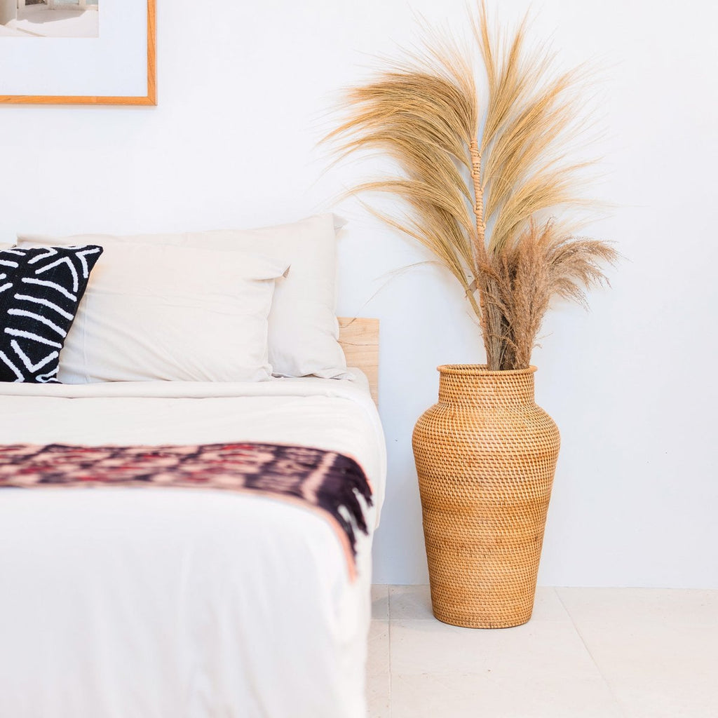 Handgefertigte Rattan-Vase - Boho Bodenvase Detailansicht