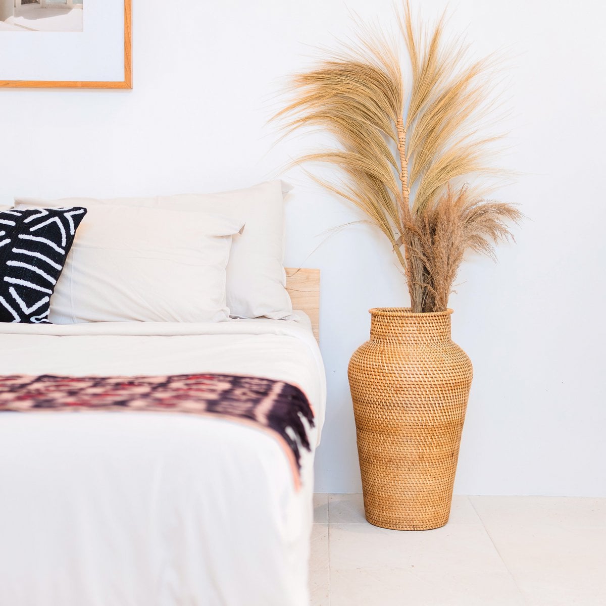 Handgefertigte Rattan-Vase - Boho Bodenvase Detailansicht