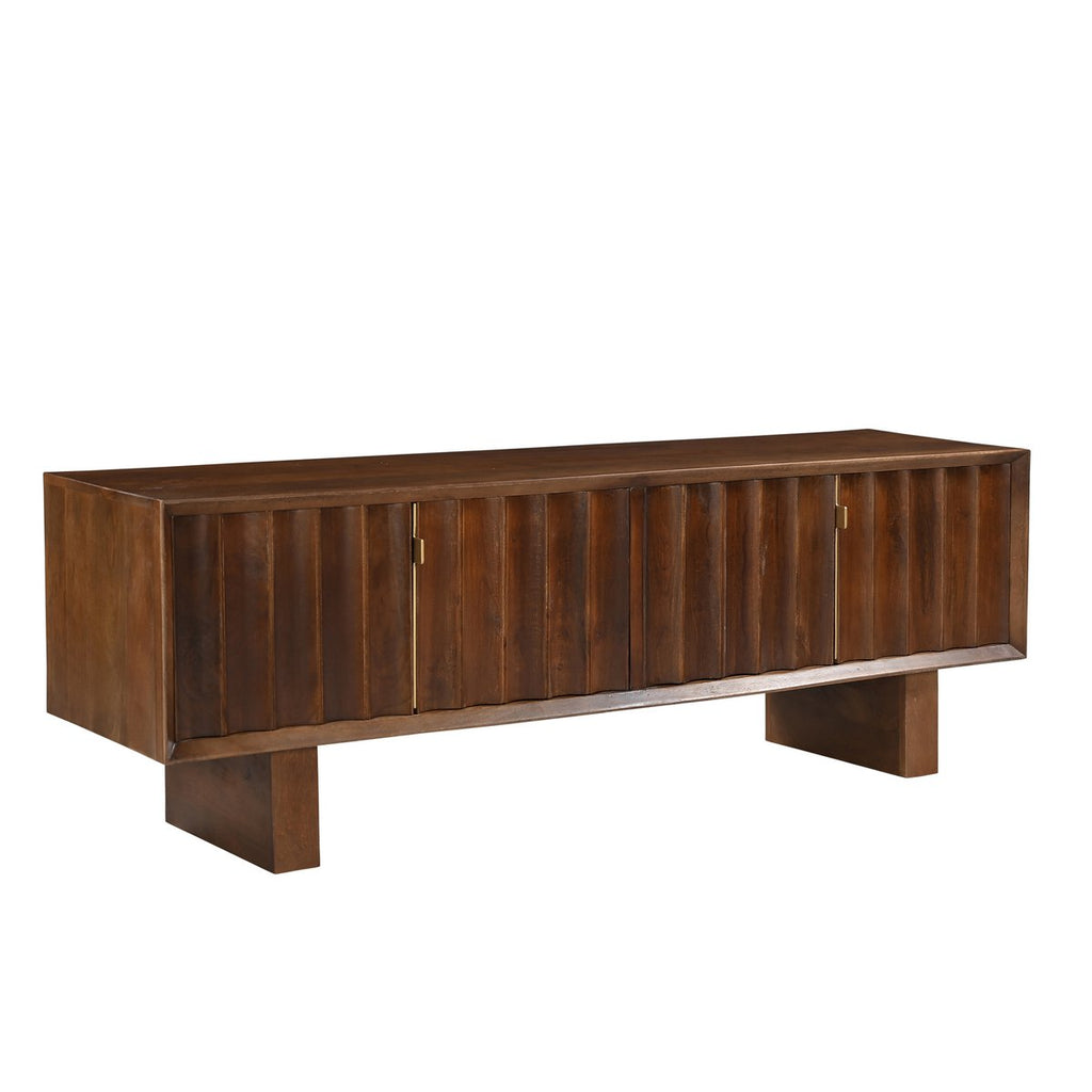 Lowboard Mangoholz Braun - Detailansicht der 4 Türen und natürlichen Holzmaserung