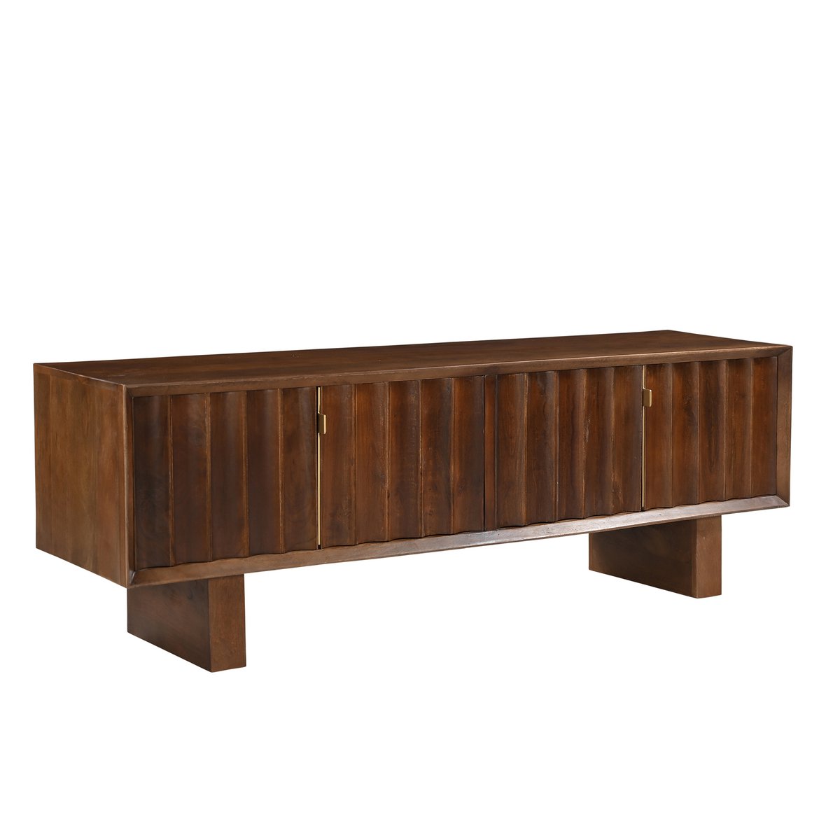 Lowboard Mangoholz Braun - Detailansicht der 4 Türen und natürlichen Holzmaserung