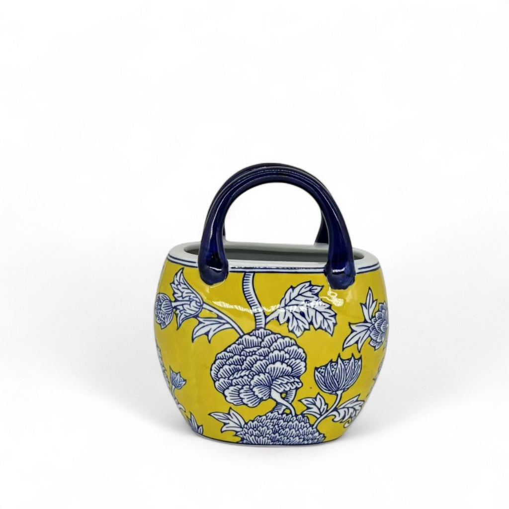 Gelbe Porzellanbeutel Vase