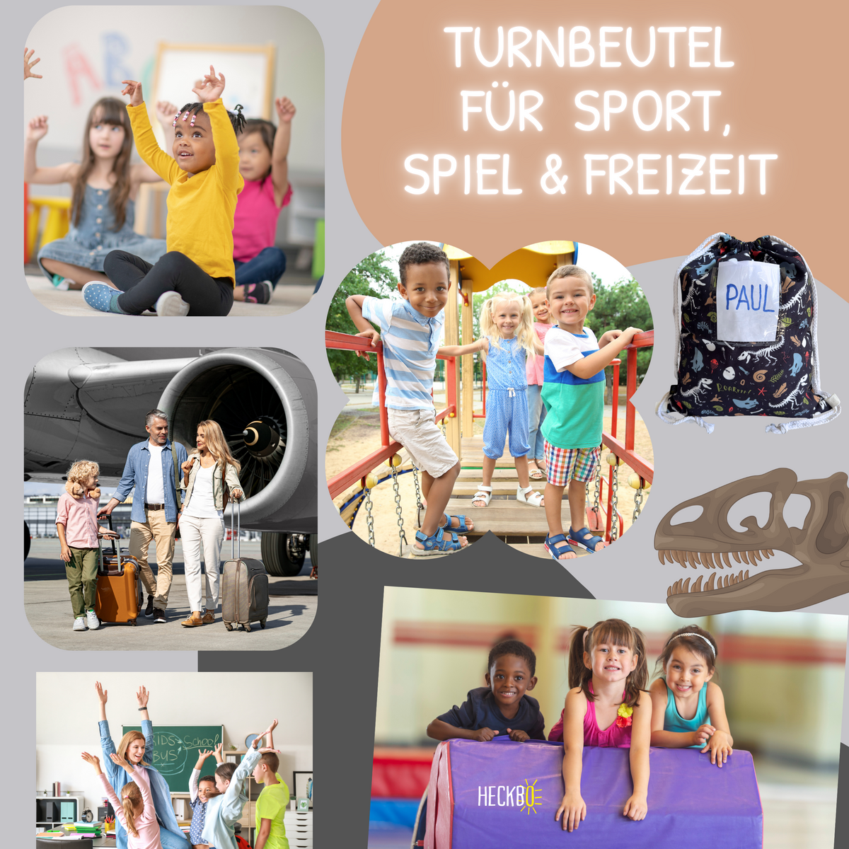 Kinder Turnbeutel Dino Skelett Tasche