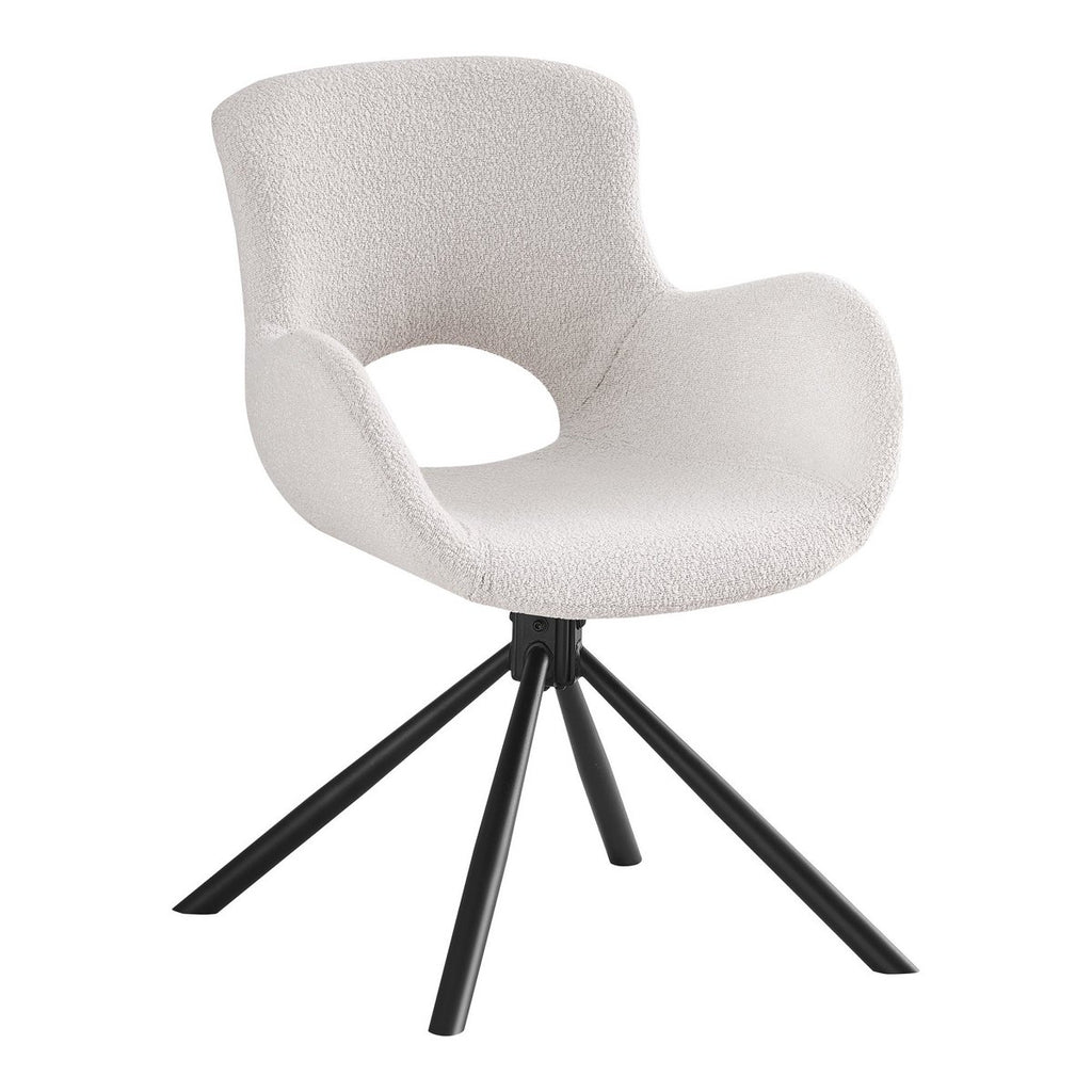 Amorim Esszimmerstuhl – gebrochenes Weiß, Bouclé, drehbar, schwarze Metallbeine – 2er-Set