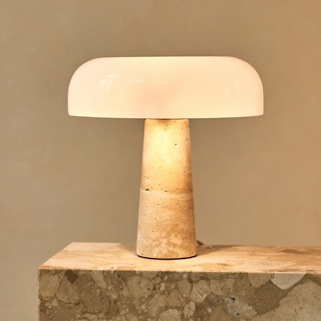 Emily Travertinlampe | Elegantes Design mit Glasschirm