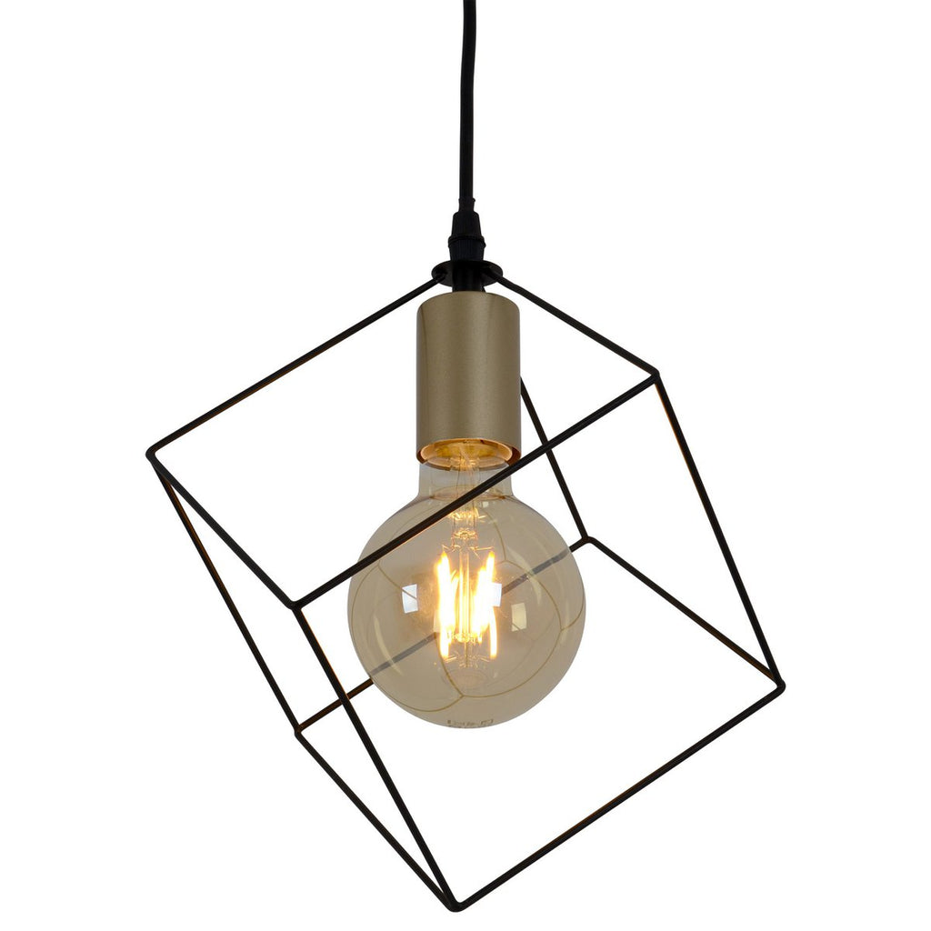 Pendelleuchte "CANTO", Hängelampe in Metall schwarz und Gold, E27-Fassung, für Esszimmer, Wohnzimmer, Diele oder Büro, 26 x 26 cm