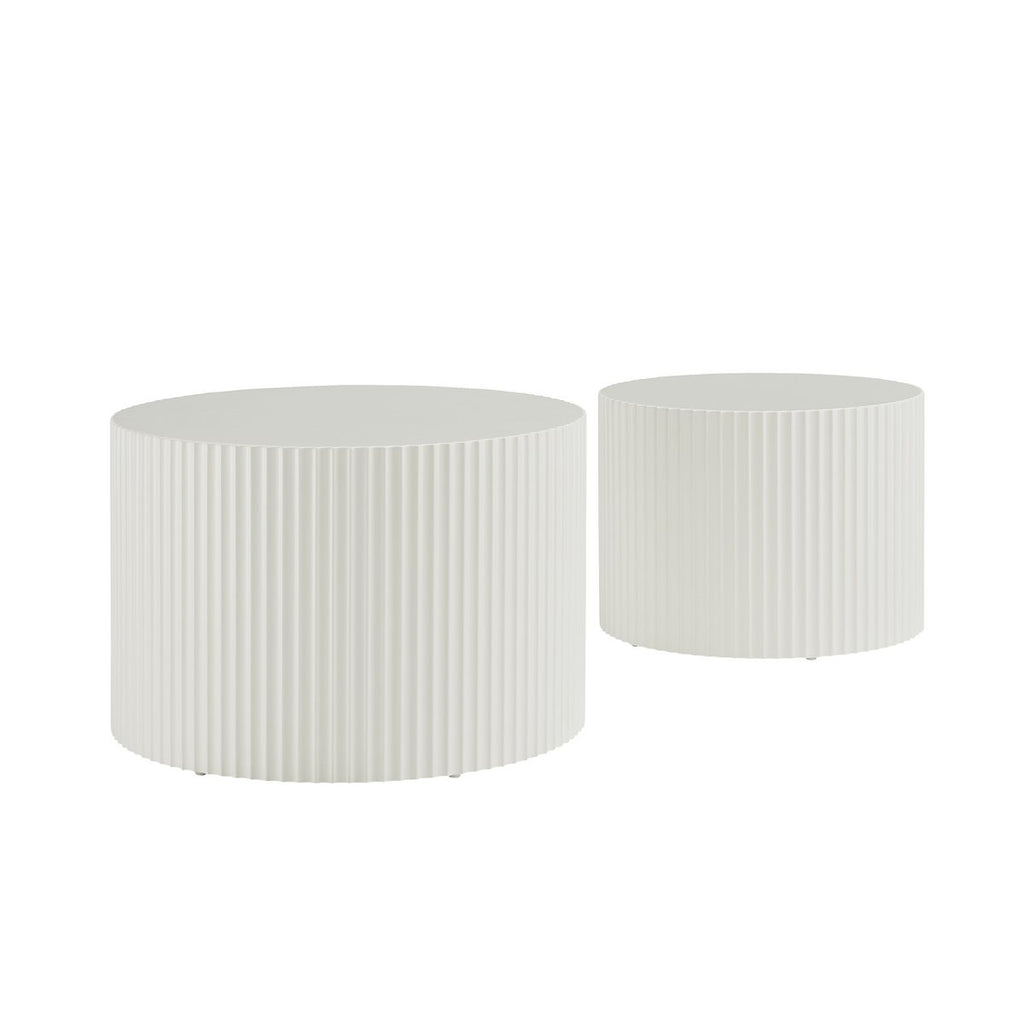 Couchtisch 2er Set Weiß – Moderne Wohnzimmertische mit Rillenstruktur – MDF Matt – 60 & 48 cm