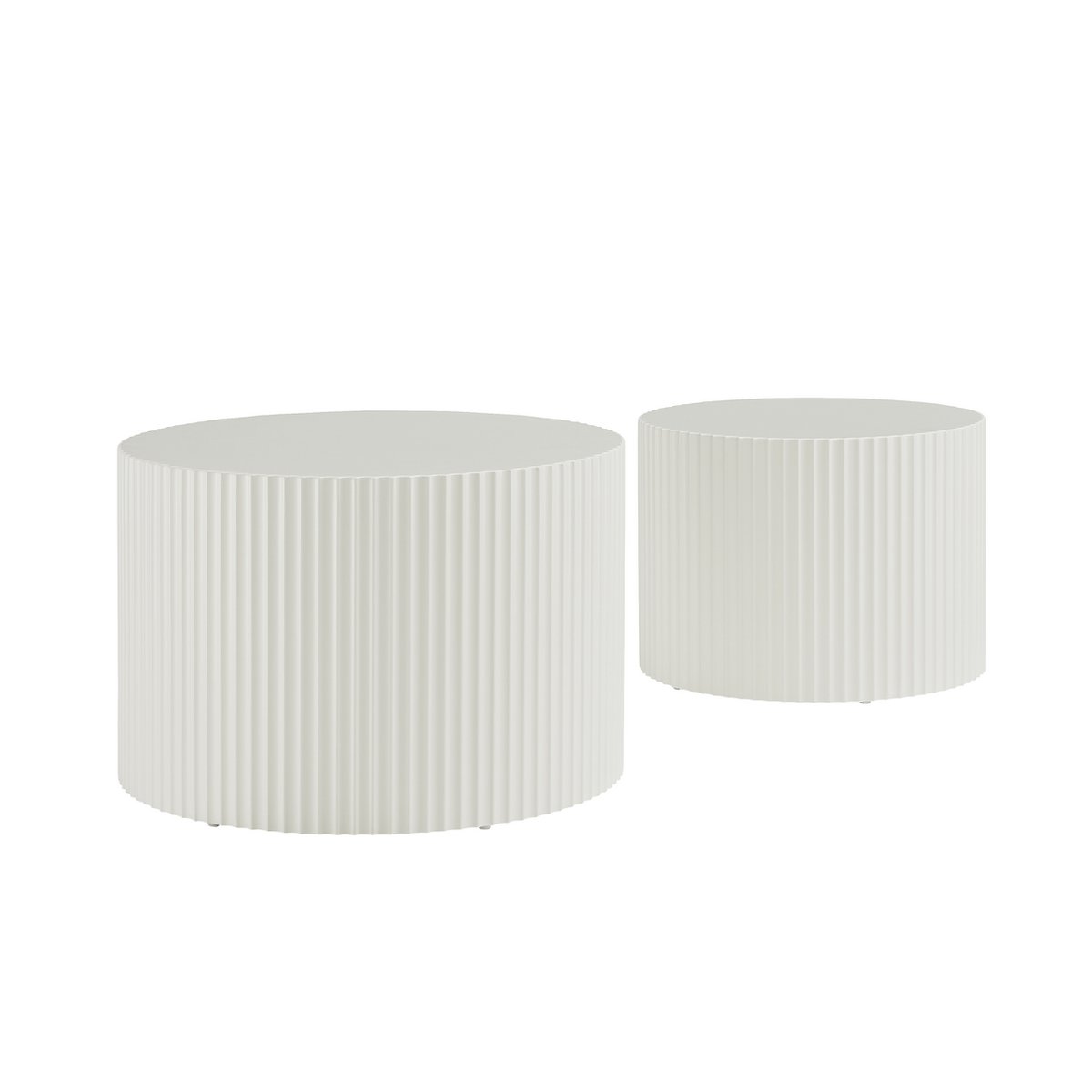 Couchtisch 2er Set Weiß – Moderne Wohnzimmertische mit Rillenstruktur – MDF Matt – 60 & 48 cm