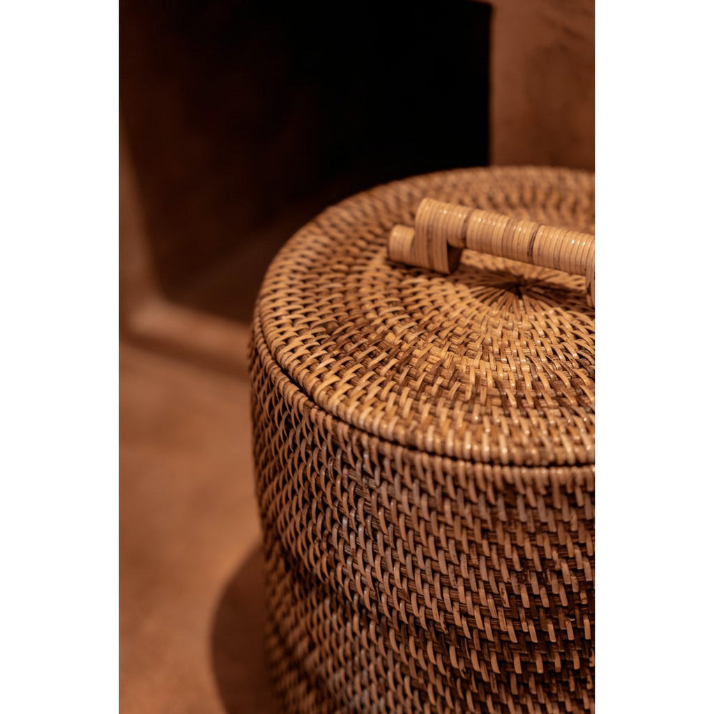 Naturbrauner Rattan-Mülleimer niedrig, Seitenansicht