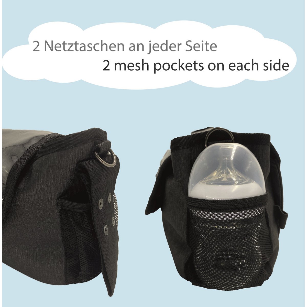 Baby Organizer für Kinderwagen - Anwendungsbeispiel am Kinderwagen