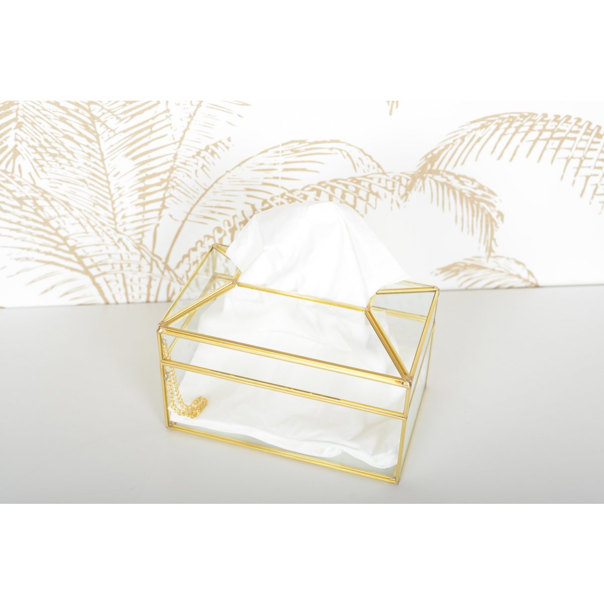 Transparente Quadrat -Taschentuch -Box Goldene Kante 23x13x13cm