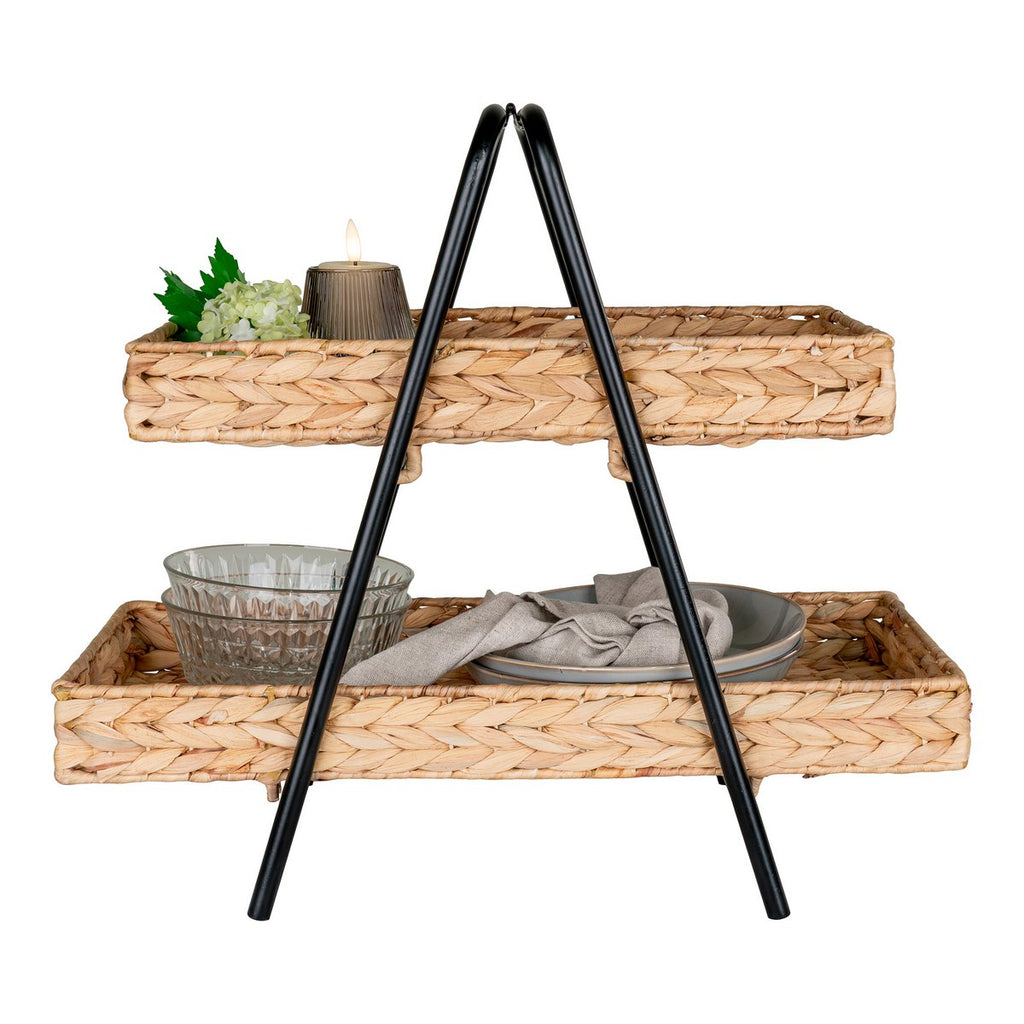 Alfaro Tablett – Natur/Schwarz, Wasserhyazinthe, Metall, 42 x 23 x 43,5 cm