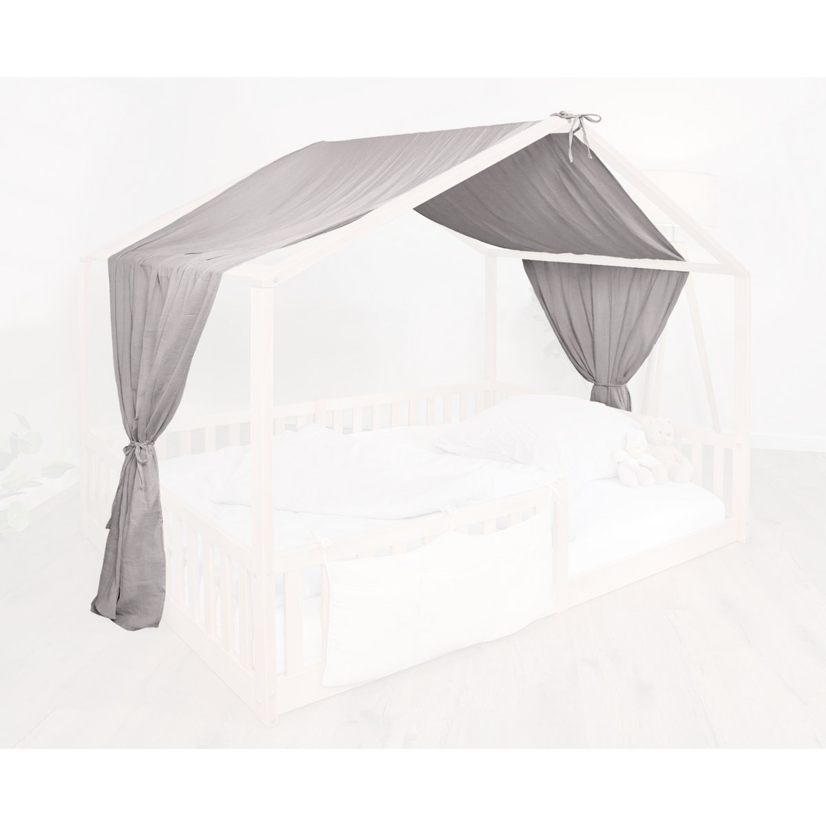 tiSsi® Baldachin Musselin für Hausbetten 120-140x200 cm grau
