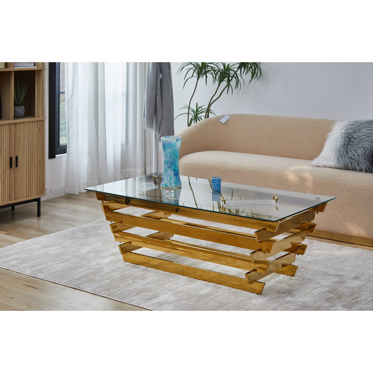 Couchtisch 130x70 cm Gold/Klarglas
