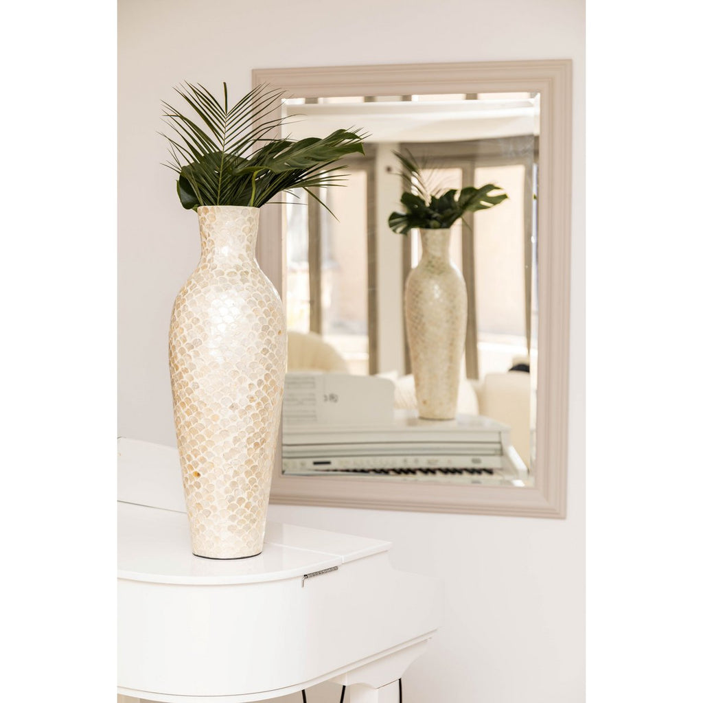 Große perlweiße Bodenvase 70 cm hoch - stilvolle moderne Wohndekoration