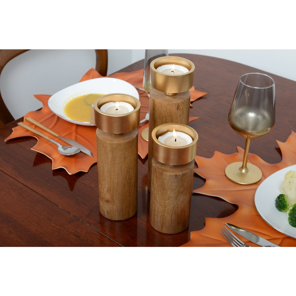 Holz- und Goldmetallkerzenhalter 23 cm