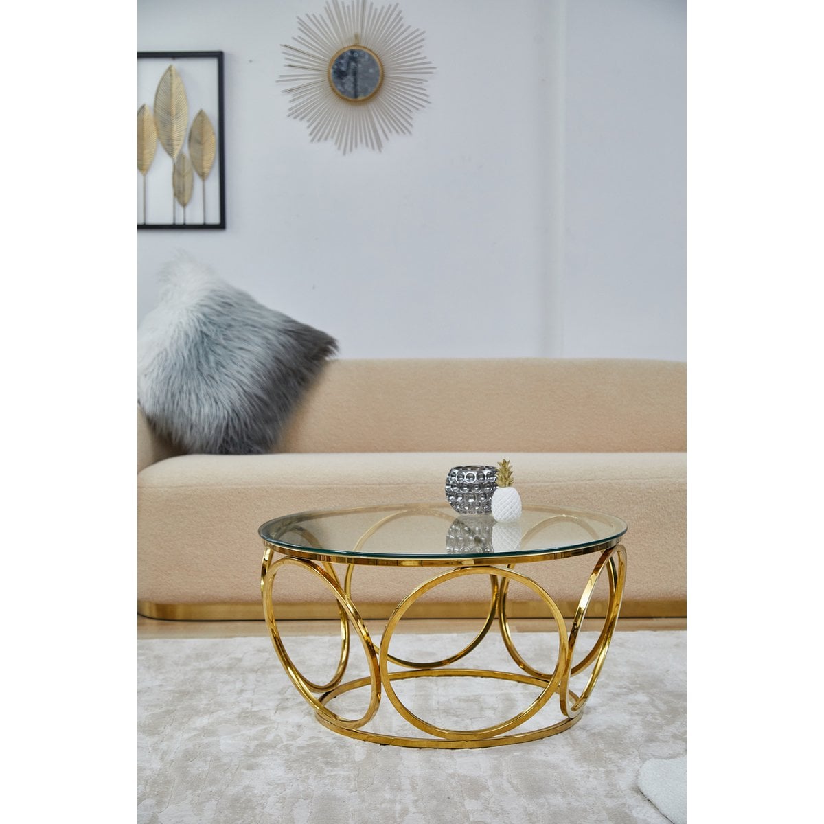 Couchtisch Ø 80 cm Gold/Klarglas