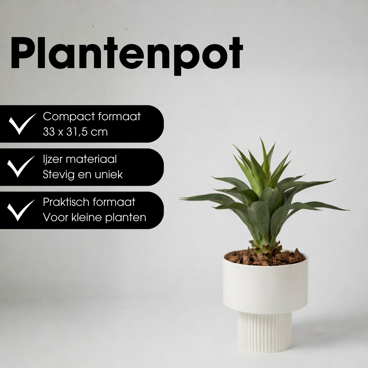 Lux Blumentopf Detailansicht gerippter Sockel – Off-White