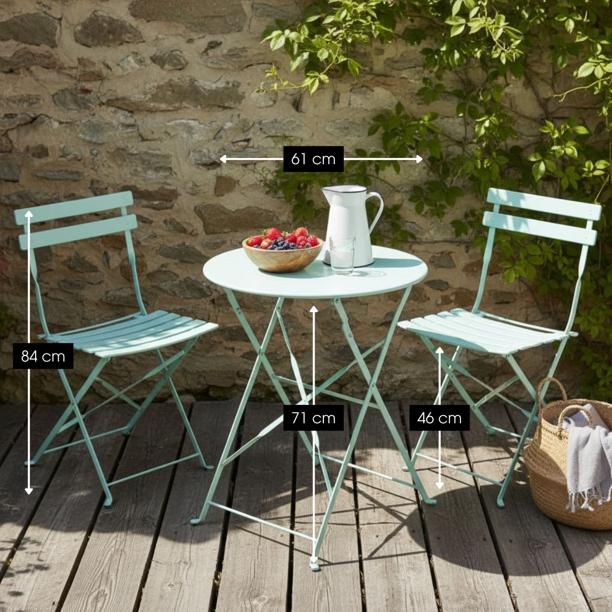 Garten-Bistro-Set Laurence hellgrün 3-teilig mit Tisch und zwei Stühlen
