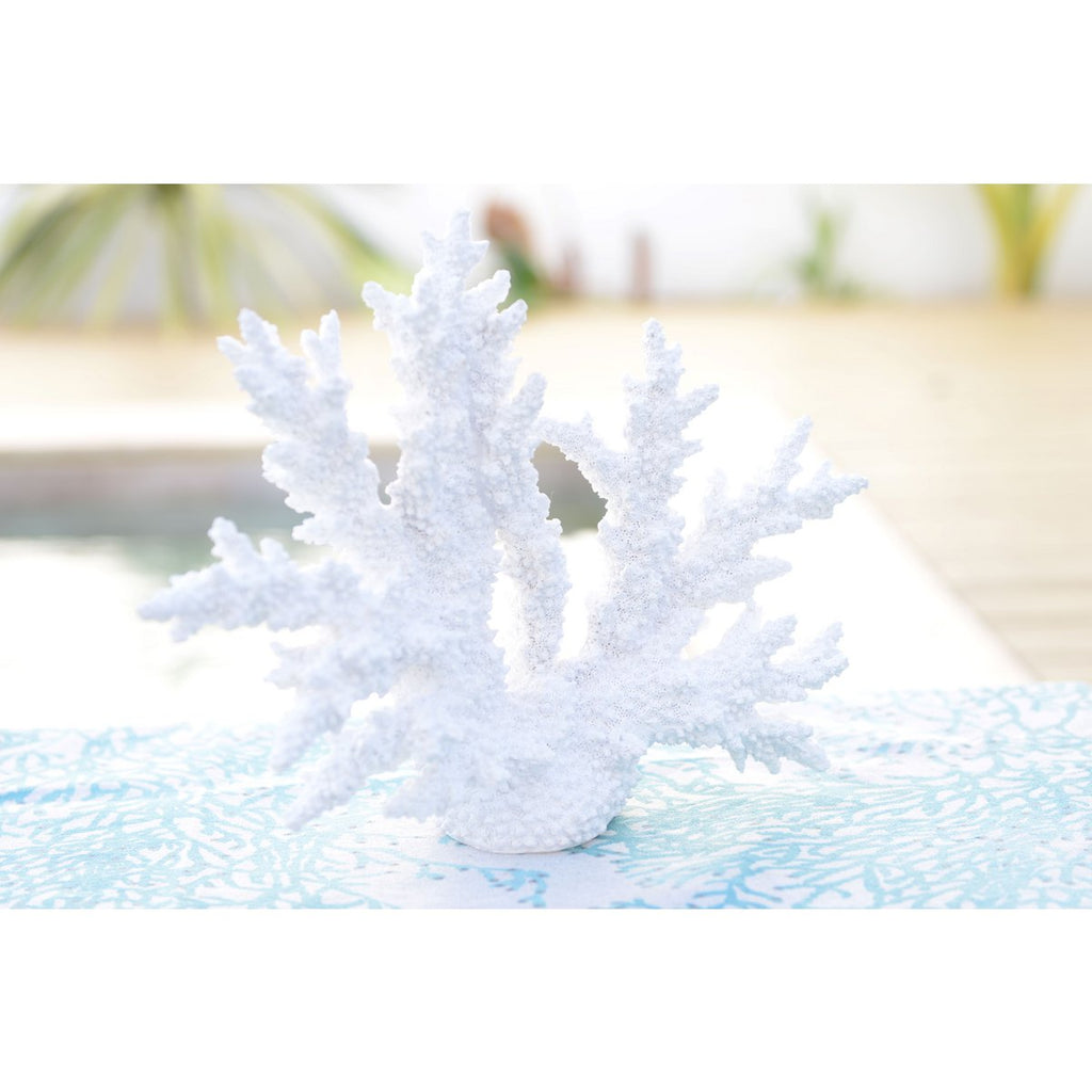 Weiße Deko Koralle 34 cm – Maritime Polyresin Skulptur – Moderne Wohnraum Dekoration