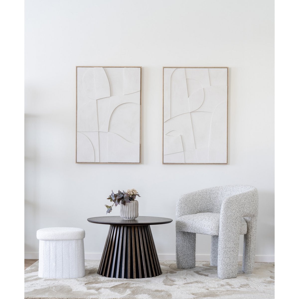 Medford Pouf – Weiß, Polyester/Schaum/Sperrholz, 36,5 x 42,5 x 37,5 cm