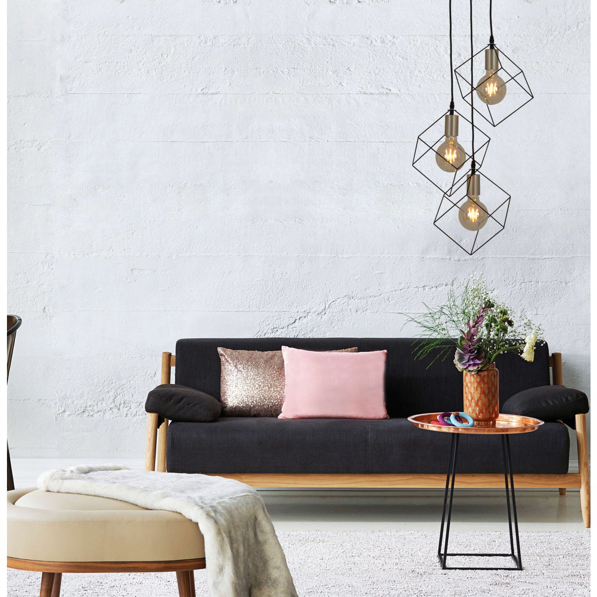 3 flammige Pendelleuchte "CANTO", Hängelampe aus Metall in Schwarz, und Gold, E27-Fassung-Fassung-Fassung, für Esszimmer, Wohnzimmer, Diele oder Büro, 39 x 39 cm