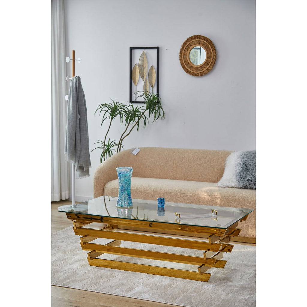 Couchtisch 130x70 cm Gold/Klarglas