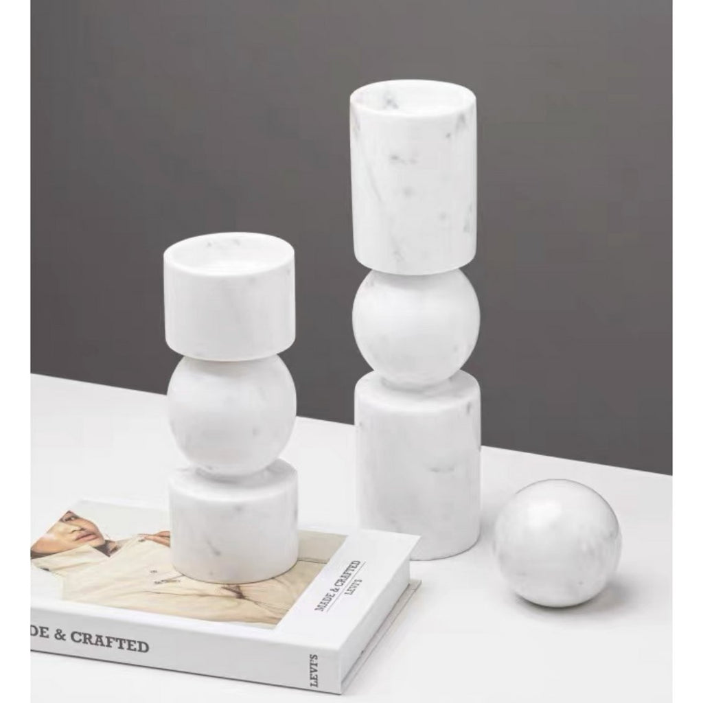 Marmor Kerzenhalter Weiß | Luxuriöser Teelichthalter aus echtem Marmor | H19,5 cm