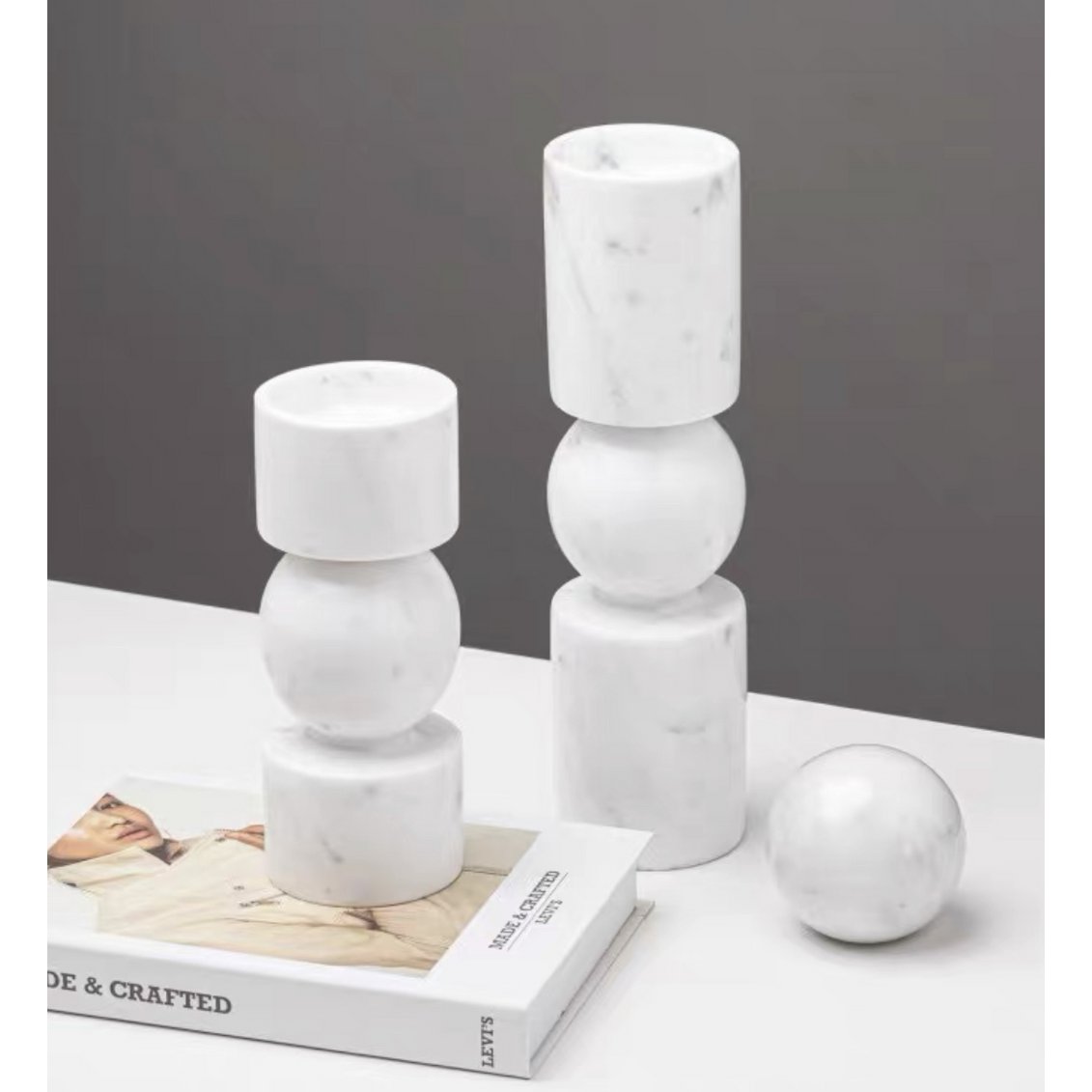 Marmor Kerzenhalter Weiß | Luxuriöser Teelichthalter aus echtem Marmor | H19,5 cm