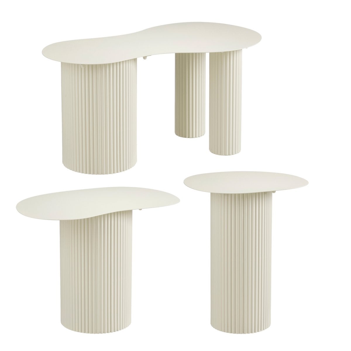 Beistelltisch Set Lux Off-White 3-teilig aus Eisen – Mica Decorations