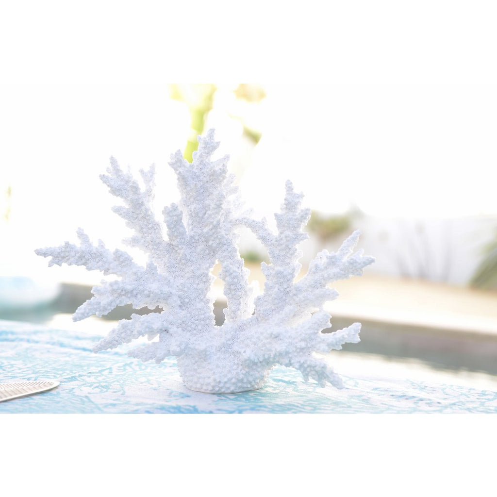 Weiße Deko Koralle 34 cm – Maritime Polyresin Skulptur – Moderne Wohnraum Dekoration
